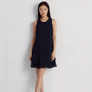 Lauren Ralph Lauren Women's Crinkle Georgette Shift Dress Navy NWT SIZE 8 $135